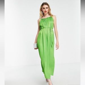 & Other Stories volume maxi cami dress with braided belt in crinkle satin
